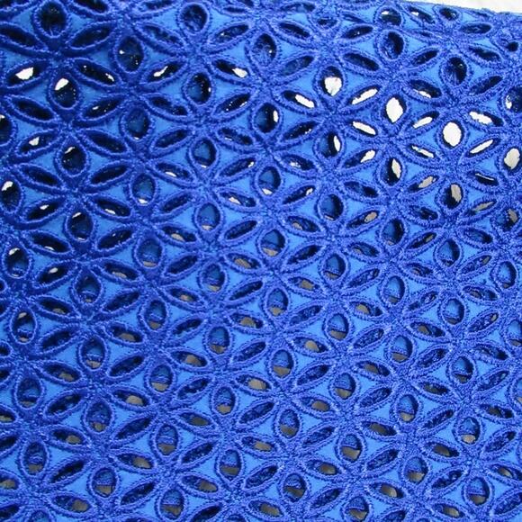 NINA MCLEMORE Blue Floral Eyelet Zip Front Sheer Jacket Women’s Size Small - Picture 2 of 13